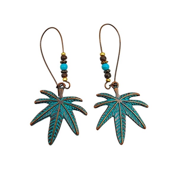Boheme Jewelry - Leaf Metal Drop Earrings Bohemian Ear Jewelry Boho Style Blue